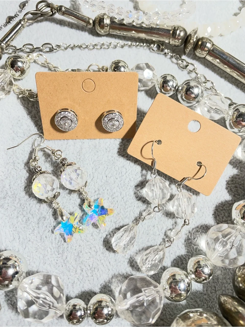 Silver & Clear Curated Statement Earrings Bracelet Lot of 10